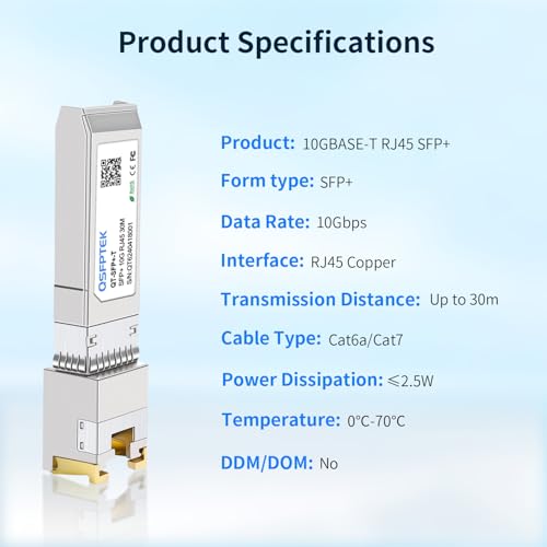 QSFPTEK Newest 10GBASE-T SFP+ RJ45 Transceiver up to 30 m, 10G SFP+ to RJ45 Copper Mini-GBIC Module for Arista SFP-10GE-T 10GBase-T: 30m (For Arista-1 Pack)