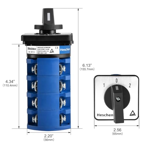 Heschen Universal Rotary Cam Selector Changeover Switch SZW26-63/D404.4 660V 63A ON-OFF-ON 3 Position 4 Phase 16 Terminals,Suitable For Manually Switching AC Circuits