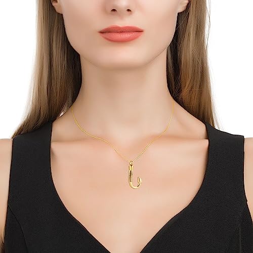 Urn Necklace For Ashes,Fishing Hook Urn Necklace for Ashes Fish Hook Stainless Steel Cremation Jewelry Memorial Pendant Keepsake for Men Gold