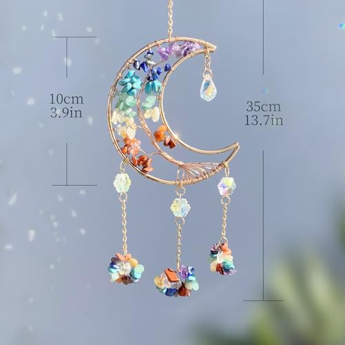 Colorful Crystal Moon Suncatcher for Window 7 Chakra Hanging Tree of Life φ 1.77 inch-Colorful Moon Suncatcher