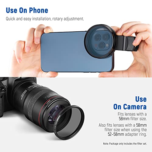 NEEWER 58mm Lens Filter Kit with Clip ND+CPL + Effect Filter Set