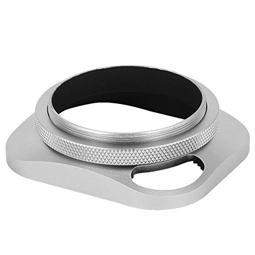 Haoge LH-ES2 49mm Square Metal Screw-in Lens Hood Hollow Out Designed with Cap for Leica Rangefinder Camera with 49mm E49 Filter Thread Lens Silver