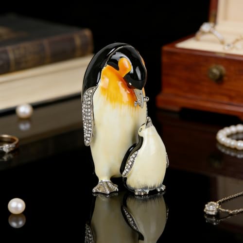 Penguin Mother and Child Figurine Trinket Boxes Hinged Decorative Jewelry Box Jewelry Ring Box Earrings Organizer Home Decor and Gift