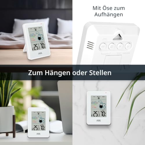 ADE Digital Hygrometer Indoor with Mould Alarm | Moisture Meter with Thermometer | Large LCD Display | White