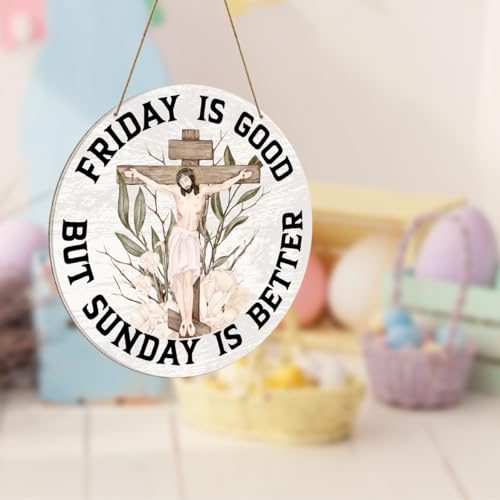 Friday Is Good Christian Spring Easter Decor Sign for Home Room Decorations, Spring Religious Bible Verse Scripture Decoration for Home Room Christian Easter Gifts for Women Men