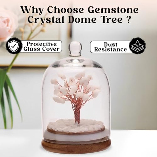 White Jade Crystal Tree in Glass Dome - Chakra Tree, Healing Crystals, White Feng Shui for Positive Energy, Meditation, Birthday, Spiritual Gifts for Women, Home & Office Decor