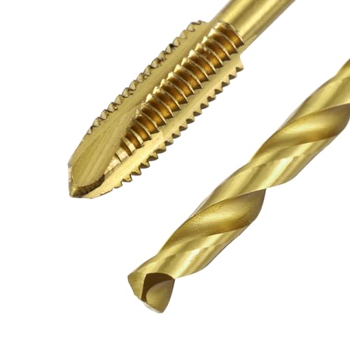 QUARKZMAN Metric Tap and Drill Bit Set, 2 Pieces M4 x 0.7 Spiral Taps and 2 Pieces 3.3mm Twist Drills Titanium Coated HSS6542 Thread Cutting Tools | Titanium coated HSS6542 thread cutting tools
