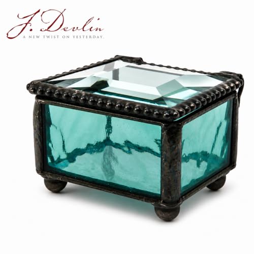 J Devlin Turquoise Stained Glass Ring Box Small Glass Keepsake Box