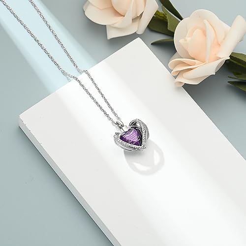 shajwo Cremation Heart Urn Necklace Ashes Jewelry for Women Men Keepsake Pendant Memorial Locket Ash Holder Wing-G Purple