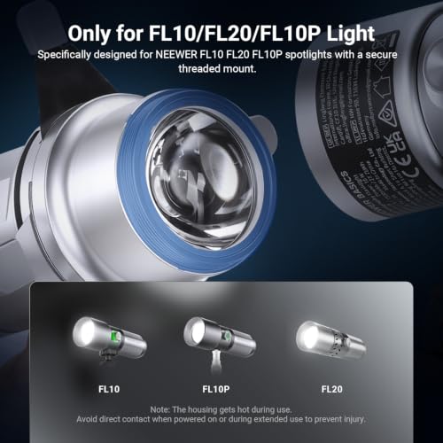 NEEWER Basics Spotlight Conical Optical Snoot Only for FL10/FL20/FL10P Photography Flashlight, 4X Brighter Projector Attachment with Adjustable Focus, 30° Beam Angle, 20 Metal Gobos, LS01