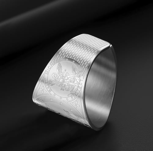 Seals of The Seven Archangels St. Michael Ring San Miguel Archangel Defeating Satan Figurine Ring Patron Saint Amulet Christian Guardian Jewelry Gift for Men silver