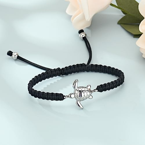shajwo Cremation Jewelry Sea Turtle Urn Bracelet for Ashes for Women Men Memorial Adjustable Braided Ashes Bracelet Silver