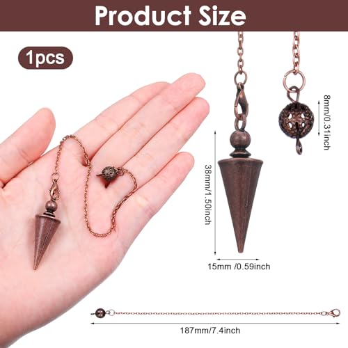 Copper Pendulum for Divination & Dowsing, 9 Inch Pointed Cone Pendant Pendulum with Chain, Ideal Dowsing Tool for Spiritual Healing, Chakra Balance, Guidance & Witchcraft Supplies