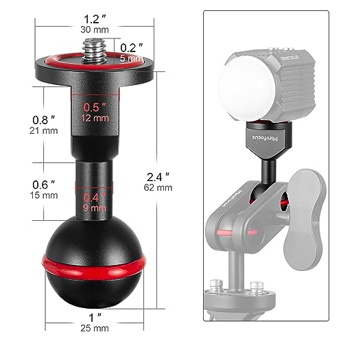 MINIFOCUS 2Pcs 1'' Ball Adapter to 1/4"-20 Screw, Universal Ball Joint Bracket with 1/4" Screw Base Adapter for Underwater Camera Arm Tray Diving Photography System