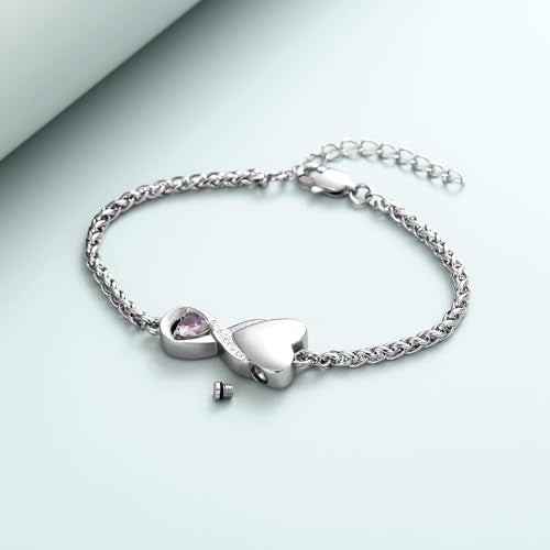 Infinity Urn Bracelet for Women Men Heart Birthstone Cremation Jewelry for Ashes Link Bracelets Keepsake Memorial Urns Lockets for Human Ash Bangle Bracelet Jewellery Purple