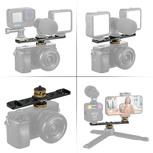 MINIFOCUS Triple Cold Shoe Extension Bar Mount, Aluminum Alloy Hot Shoe Mount Bracket with 1/4" Thread Holes for DSLR Camera Microphone Tripod LED Video Light Flashlight