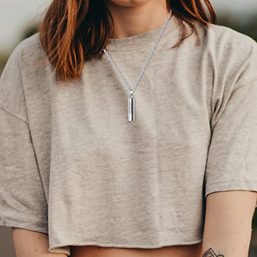 JOVIVI Silver Urn Necklace for Ashes Keepsake Cremation Jewellery Men Women Memorial Stainless Steel Cylinder Bullet Pet Hair Locket Pendant Chain & Filler Kit