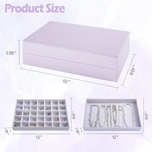 Set of 2 Stackable Jewelry Organizer Trays, Light Purple Jewelry Organizer Drawer, Velvet Jewelry Boxes & Organizers, Fashion Necklace Earring Holder Jewelry Storage Organizer for Women Light Purple B