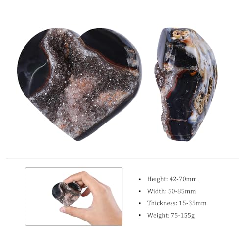 mookaitedecor Natural Agate Geode Heart Crystal Cluster Stone Specimen 75-155 g