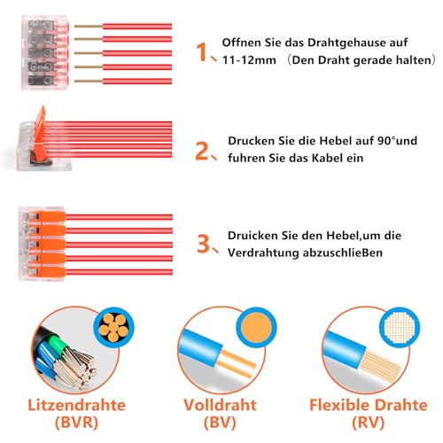 Cable Connectors Cable Clamps Electric, Pack of 60 | 4 mm² conductor clamp luster terminals connection clamp quick connection terminals electrical installations connection orange