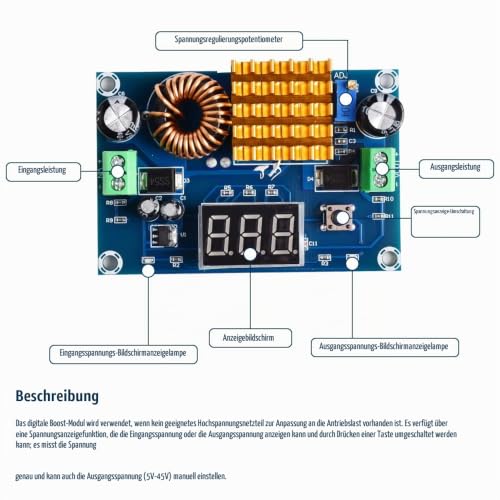 Heemol DC-DC Boost Converter Module 3-35V to 5-45V XH-M411 Adjustable Step Up Voltmeter with Digital Display 1 piece