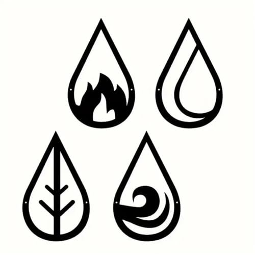Four Elements Minimalist Wood Wall Art, 4 Pcs Nature Elements Symbol Wall Art, Wind, Water, Earth, Fire Vector Sign, Wooden Geometric Wall Decor for Living Room Bedroom Office, 11.8" x 7.09"