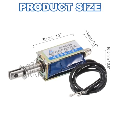 QUARKZMAN DC 12V 0.3A Solenoid Electromagnet Push Type 5N 10mm Hub Magnet | Electromagnetic Actuator, Electromagnet, Open Frame, Linear Motion, JF-0530B