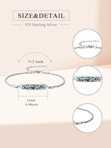 WINNICACA Urn Bracelet for Ashes for Women 925 Sterling Silver Dragonfly Abalone Shell Cremation Jewelry for Ashes Keepsake Pendant Locket Bracelet for Women Human