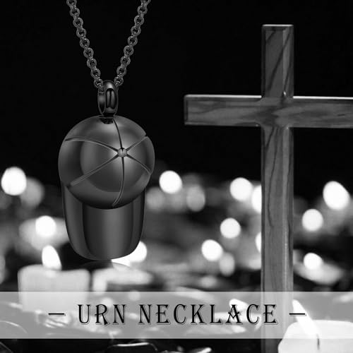 Urn Necklace for Ashes Baseball Cap Shape Cremation Jewelry Keepsake Holder Memorial Urn Necklace Pendants Ashes for Women Men Black