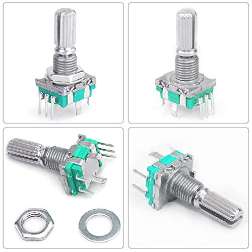 5 Set 360 Degree Rotary Encoder Code Switch Push Button EC11 Digital Potentiometer with Switch 5 Pin Handle Length 20mm and Knob Cap for Arduino Electronics Projects