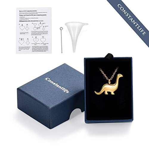 constantlife Cremation Jewelry for Ashes for Women Men Stainless Steel Urn Necklace Personality Dinosaur Pendant Keepsake Human Pet Memorial Gift Golden