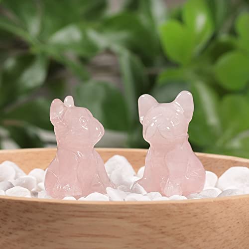 SUNYIK 2PCS Rose Quartz Puppy Crystal Pocket Statue Craved Guardian Stone Figurine Home Decor #2-pink #2-Rose Quartz