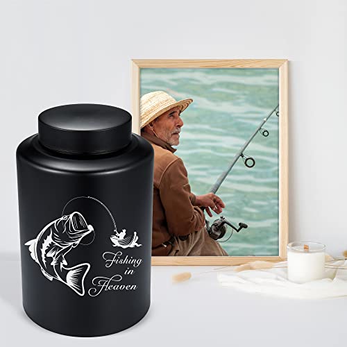 Gredstar Adult Urn for Ashes Fishing Cremation Urns Black Large Decorative Memorial Keepsake Urn for Human Remains - Up to 220 lbs