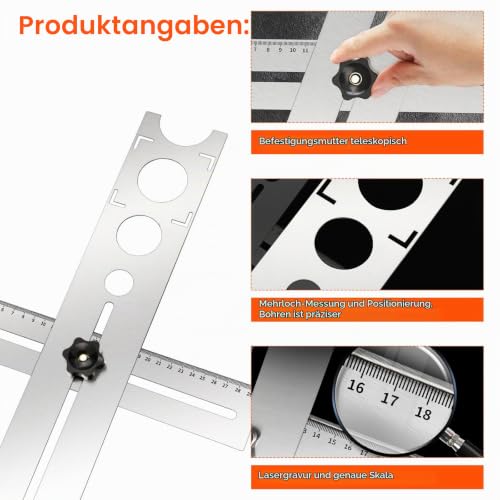 Tile Angle Measuring Ruler, 40 cm Tile Hole Finder Measuring Ruler Stainless Steel Adjustable Locator Ruler for Carpenters Tilers
