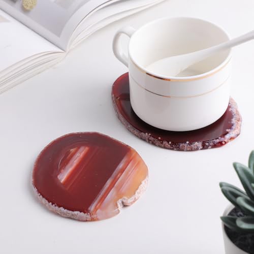 2Pcs Brown Agate Slice Coasters Geode Slab for Home Decor #5-brown