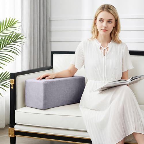 2 Pack Couch Arm Rest Pillow, 6''x6''x20'' Linen Cover, High Density Foam Armrest Cushion, Removable & Washable Elbow Support for Sofa, Bed, and Armchair (Grey) Linen Grey 5.9x5.9x19.7 IN