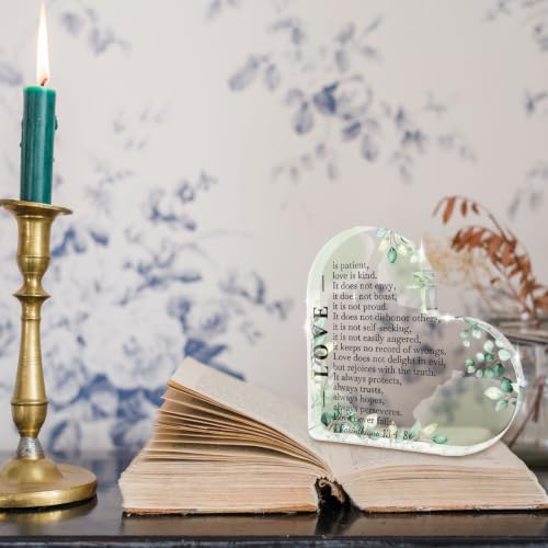 Christian Gifts for Women, Bible Verse 1 Corinthians 13:4-8 - Christian Shelf Decor, Acrylic Heart Decorative with Love, Plaque for Anniversary, Wedding Gifts, Inspiration Religious Gifts for Women Green-6 4.0x4.0 in