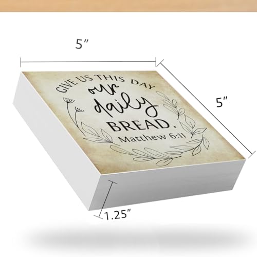 Inspirational Bible Verse Give Us This Day Our Daily Bread Wooden Box Sign Scripture Desk Decor Rustic Scripture Wood Block Plaque Box Sign for Home Office Shelf Table Decoration Matthew 6:11