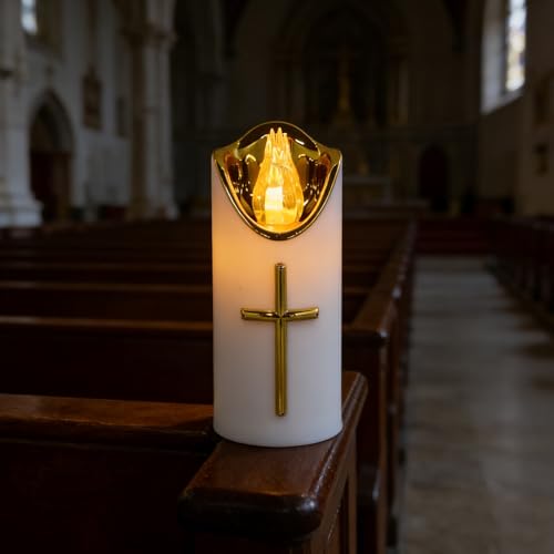2pcs White Cross Church Prayer LED Flameless Candles for Cemetery Memorial Lights, Catholic Grave Lights for Devotion and Prayer, Religious Graveyard Candle Lamps