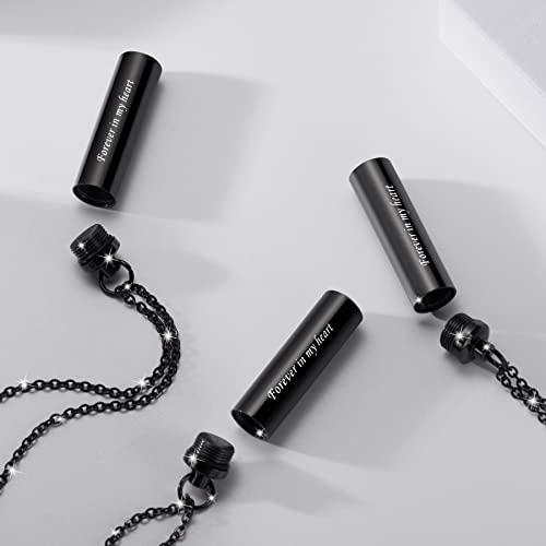 3 Pack Urn Necklace for Ashes Memorial Cremation Jewelry for Ashes, Cylinder Urn Locket for Ashes Stainless Steel Urns Pendant Keepsake Jewelry with Words: Forever in my heart & Funnel Kit & Bag Black