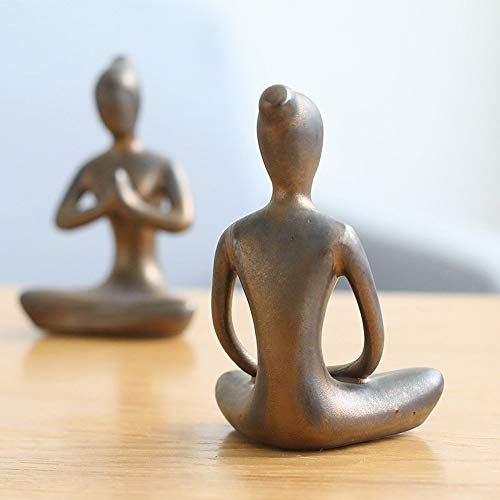 OwMell Lot of 4 Meditation Yoga Pose Statue Figurine Ceramic Yoga Figures Patina Gold