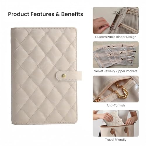 Anti Tarnish Travel Jewelry Organizer Book, Travel Jewelry Case Small Jewelry Organizers and Storage for Earring Necklace Ring Holder, Tangle-Free, Ideal Gift for Women, 5 Zipper Pouches