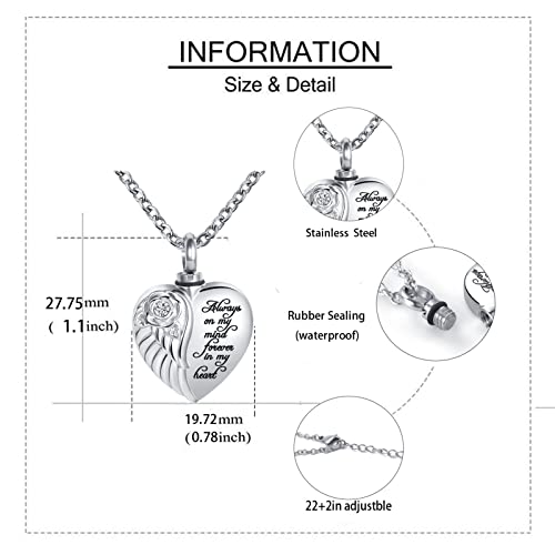 Heart Urn Necklace for Ashes Mom Rose Flower Cremation Jewelry Memorial Keepsake Pendant for Women Men Silver