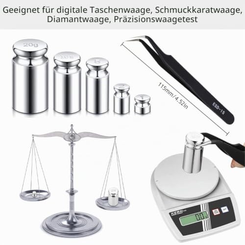 Gram Weight, Calibration Gram Weight Set, 5 Pieces Calibration Gram, (1g, 2g, 5g, 10g, 20g) Precise Adjustment Weight, Calibration Weights Accurate, Calibration Weights with 1 Tweezers