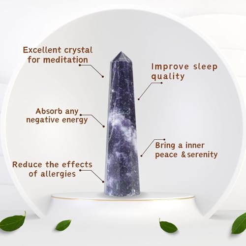 Jet Lepidolite Obelisk Tower - Natural Polished Crystal Point for Home Decor & Desk Display, Calming Lavender Stone, Gift-Ready (3-3.5 Approx).