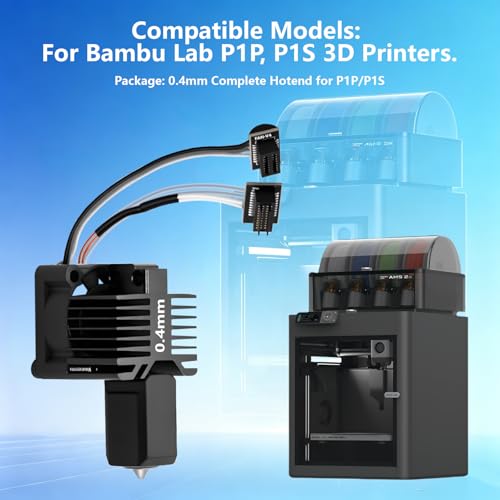 0.4mm P1P/P1S Complete Hardened Steel Hotend Kit, Full Assembly Print Head Hot End Kit with Thermistor, Ceramic Heater and Fan for Bambu Lab P1P, P1S 0.4mm P1 Series