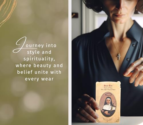 St Rita of Cascia Necklace - Saint Rita of Cascia Medal with 18 Inch Curb Chain, St Rita Medal Silver Pendant with St Rita Prayer Card, The Lord's Prayer Card - Catholic Jewelry Set, 3 Items