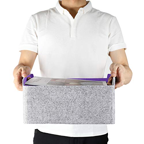 Welaxy Felt Storage Basket Foldable Shelf Draw Organizer Bin Nursery Purple Purple x 3