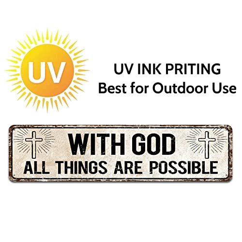With God All Things Are Possible,Religious Wall Decor,Scripture Wall Art,Catholic Christian Gifts for Men, 4" by 16" Tin Plaque for Home with god all things are possible-01