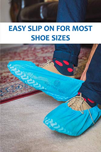 Blue Shoe Guys 100 Premium Disposable Boot & Shoe Covers | Extra Thick Water-Resistant Protective Foot Booties, Non-Slip, Men/Women, Recyclable Plastic | Large Fits Most (Happiness Guarantee) fabric
